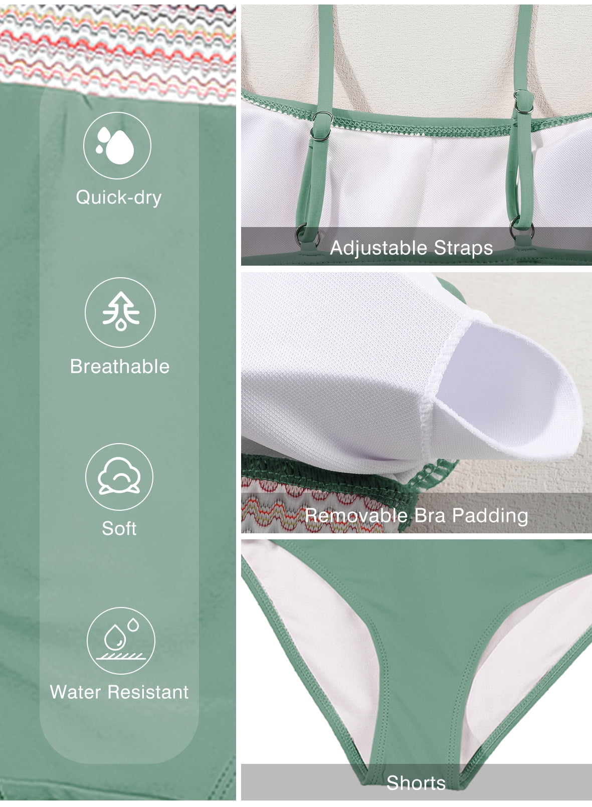 Womens Bikini Swimsuits High Waisted Bathing Suits for Women Two Piece Tummy Control Swimsuits Sexy Swimwear Bikini Sets Green S