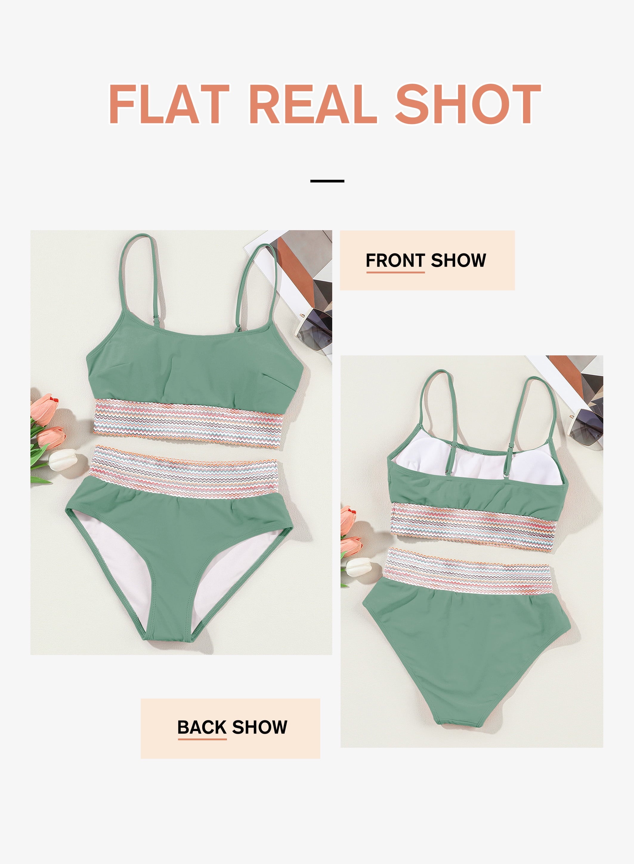 Womens Bikini Swimsuits High Waisted Bathing Suits for Women Two Piece Tummy Control Swimsuits Sexy Swimwear Bikini Sets Green S